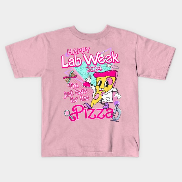 Retro Lab Week 2024, I'm Just Here For The Pizza, Medical Lab Tech, Medical Assistant, Lab Week Group Team Kids T-Shirt by kumikoatara